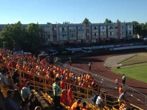 Kibice Jagiellonii na meczu z Kruoją