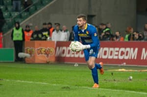 14.02.2016, Warszawa ul.Łazienkowska 3, Ekstarklasa Legia Warszawa - Jagiellonia Białystok; Nz. Bartłomiej Drągowski; fot. Grzegorz Rutkowski;