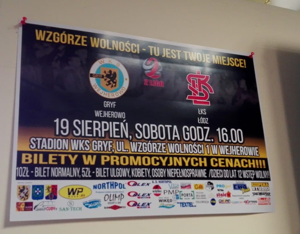 Plakat reklamujący mecz Gryf Wejherowo - ŁKS Łódź