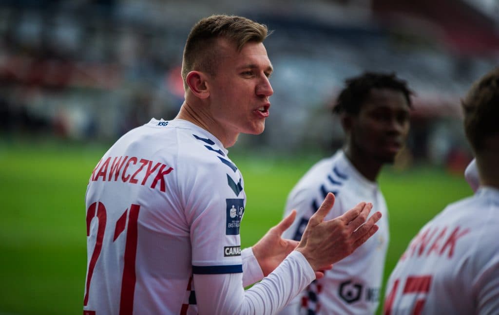 Piotr Krawczyk po strzeleniu bramki