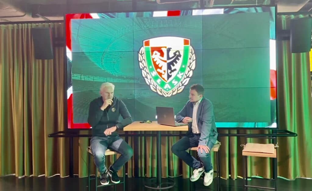 Jacek Magiera i Piotr Potępa podczas spotkania z kibicami