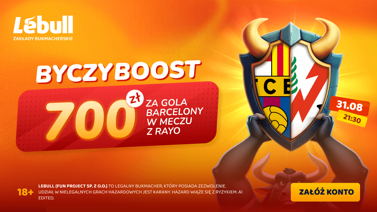 Banner promocji Lebull ByczyBOOST za gola Barcelony w meczu z Rayo Vallecano