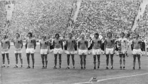 Jedenastka Holandii na finałowy mecz mistrzostw świata 1974 z RFN, wygrany przez Niemców 2:1