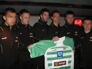 Zimowy zaciąg Lechii (od lewej- Łukasz Surma, Piotr Trafarski, Marko Bajic, Krzysztof Bąk, Peter Cvirik i Jakub Zabłocki).