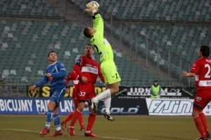 Bramkarz Odry Wodzisław, Adam Stachowiak miał w tym spotkaniu wiele interwencji