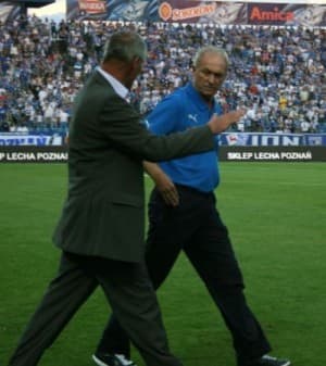 Obecny trener Widzewa, Paweł Janas, i legenda trenerska łódzkiego klubu, Franciszek Smuda