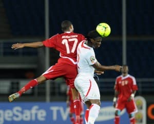 Mudather, strzelec dwóch bramek dla Sudanu, w powietrznym pojedynku