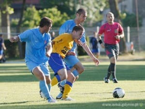 Filip Burkhardt podczas sparingu z Orkanem Rumia